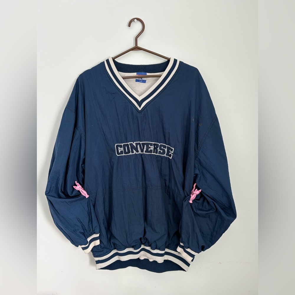 vintage converse blue v-neck bomber pullover